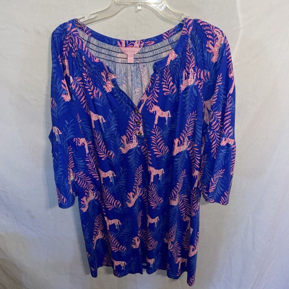 Lilly Pulitzer Activewear Tunic Womens Size Large Blue Floral Athleisure